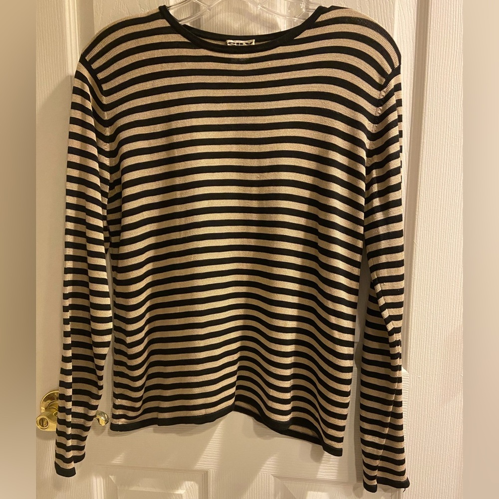 Vintage Silx by August Silk Black and Cream Striped Sweater M EUC